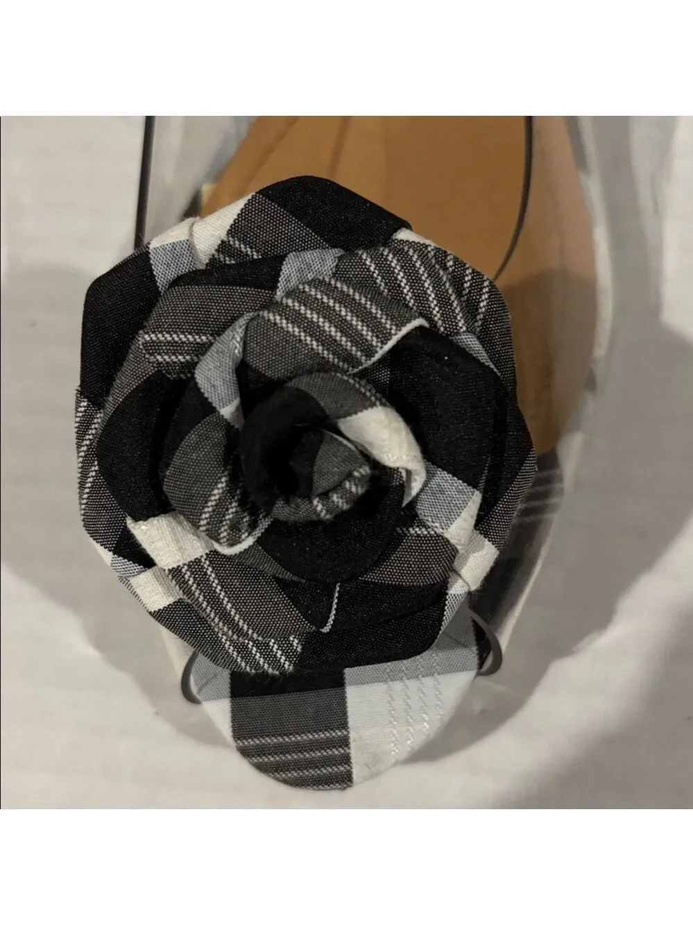 J.Renee Black & White Checkered and Lucite Dailona Heels w/ Floral Bow - Sz 7